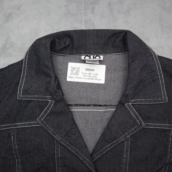 Clio Jacket Womens 16 Black Long Sleeve Button Up Collared Short Denim - Picture 9 of 16